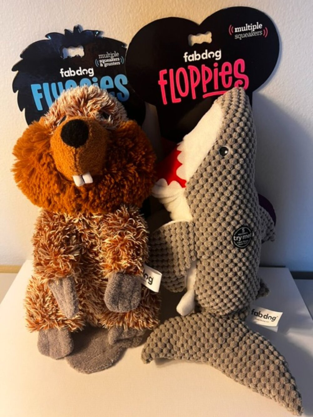 Plush Dog Toys - Beaver and Shark - set of 2